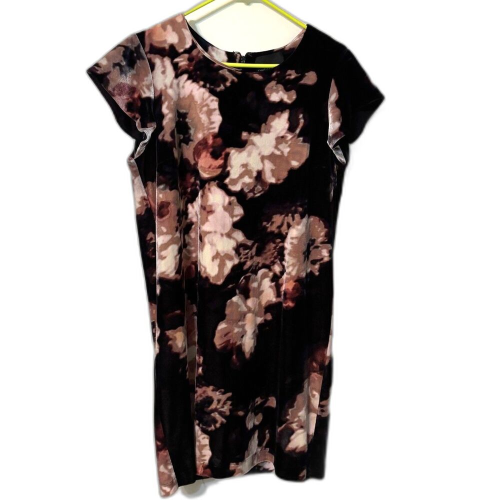 Cynthia Rowley Floral Velvet Sheath Dress Medium Black Pink Stretch